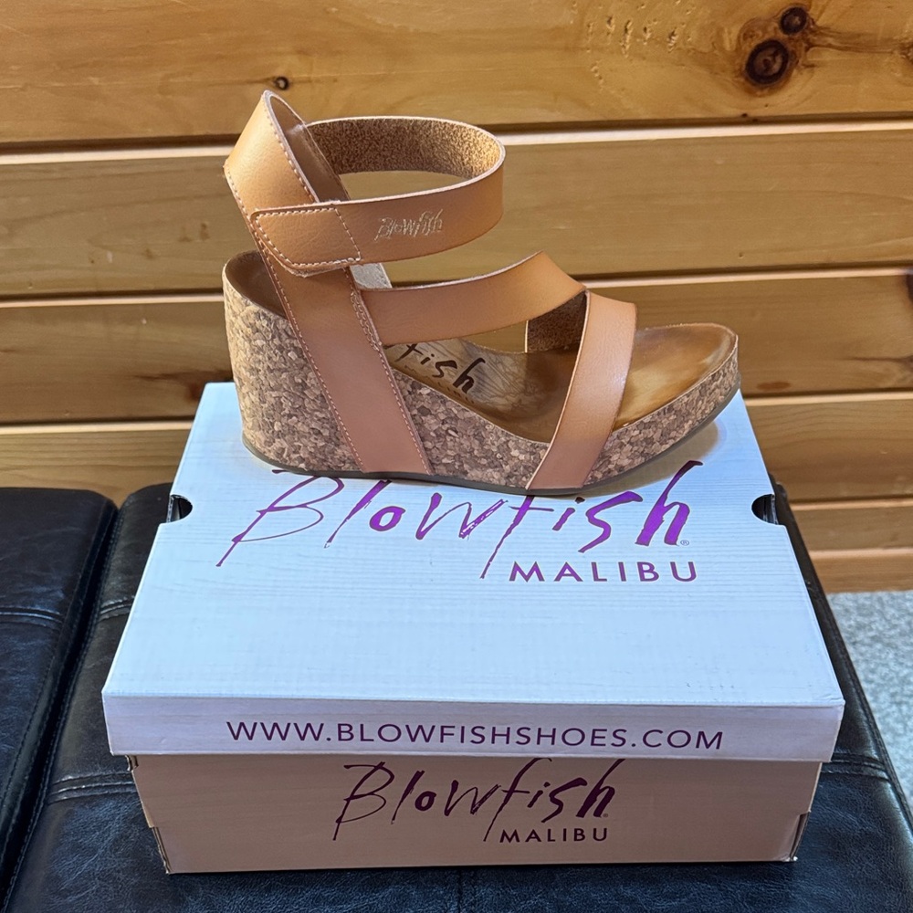 Blowfish Malibu Tan Leather Wedge Sandals